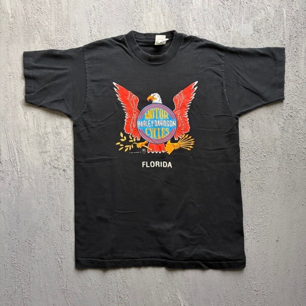 Vintage Harley Davidson Shirt Large Black 1990s Florida Eagle USA Motorcycle